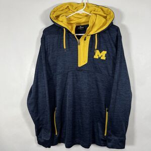 Michigan Wolverines Colosseum 1/4 Zip Hoodie Mens Size Large Blue Yellow Block M